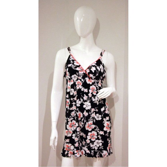 KATHRYN INTIMATES Sleepwear SLIP Dress Pyjama ORANGE Black FLORAL Ruffled Hem L - Picture 1 of 1
